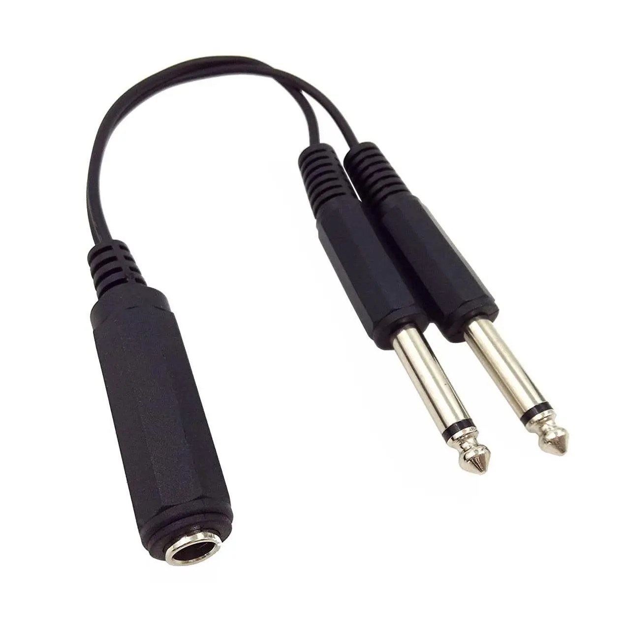 6.35mm 1/4 Inch TRS Stereo Female-to-2 Dual TS Mono Male Y Splitter Adapter Cable, 20cm/8inch Length, Metal-Plastic Construction, Audio Accessory
