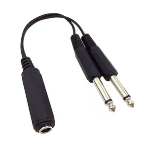 6.35mm 1/4 inch TRS Stereo Female to 2 Dual 1/4 Inch TS Mono Male Y Splitter Adiuo Cable 20cm/8inch (6.35F/2M)