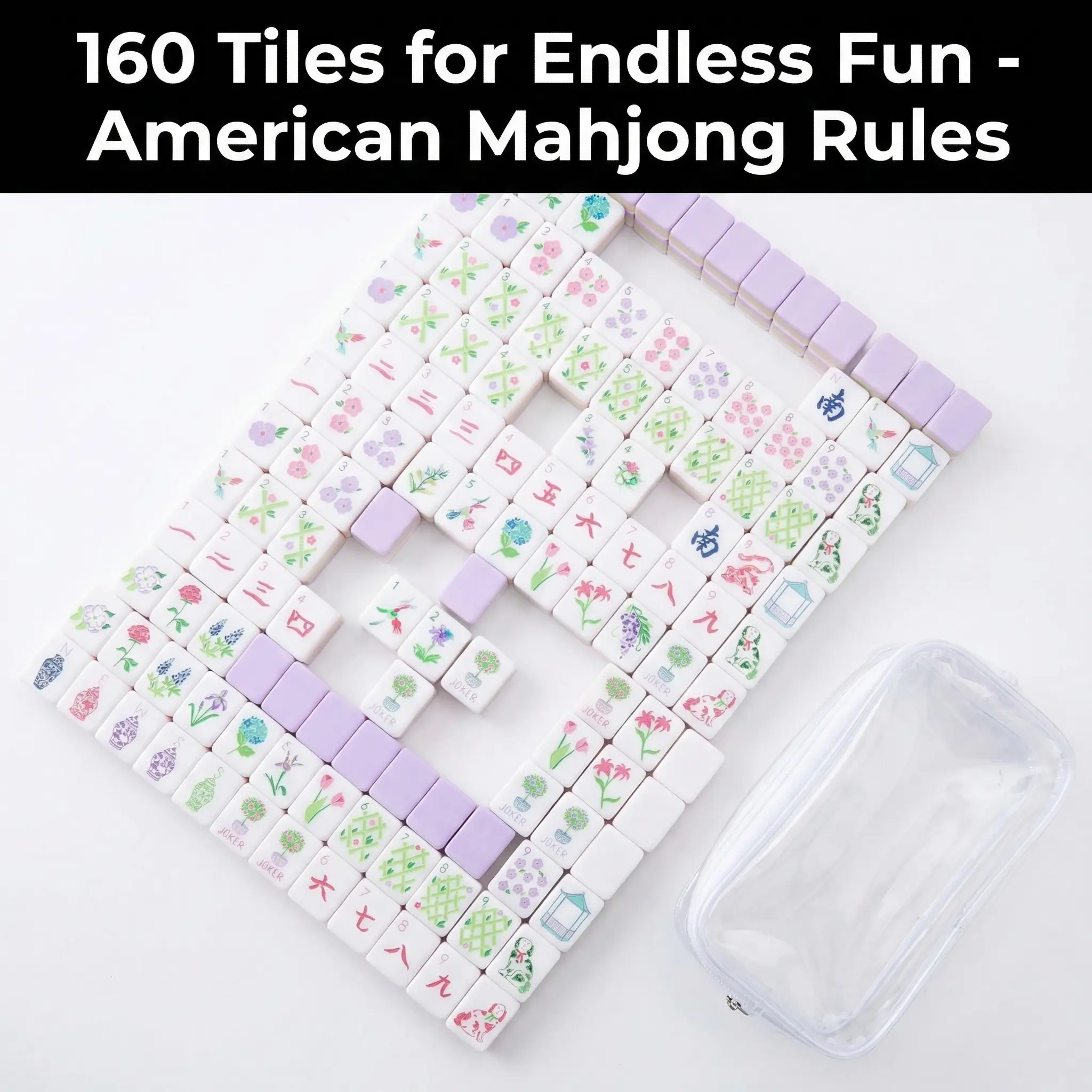 Deluxe Pink -purple American Mahjong Set with 4-Layer Acrylic Mahjong Tiles, Portable Travel Mahjong Game Set for Family Game Night, Party and Gifts