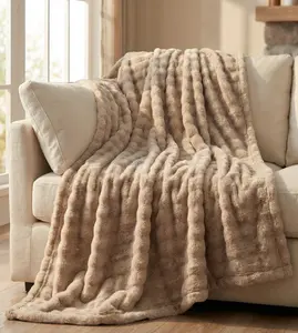 BedComfy Fluffy Throw Blanket - Super Soft Cozy Faux Rabbit Fur, 300GSM Bubble Fleece Thick Blanket for Bed, Sofa & Home Decor,Ideal Gift for Women, Men, Mom