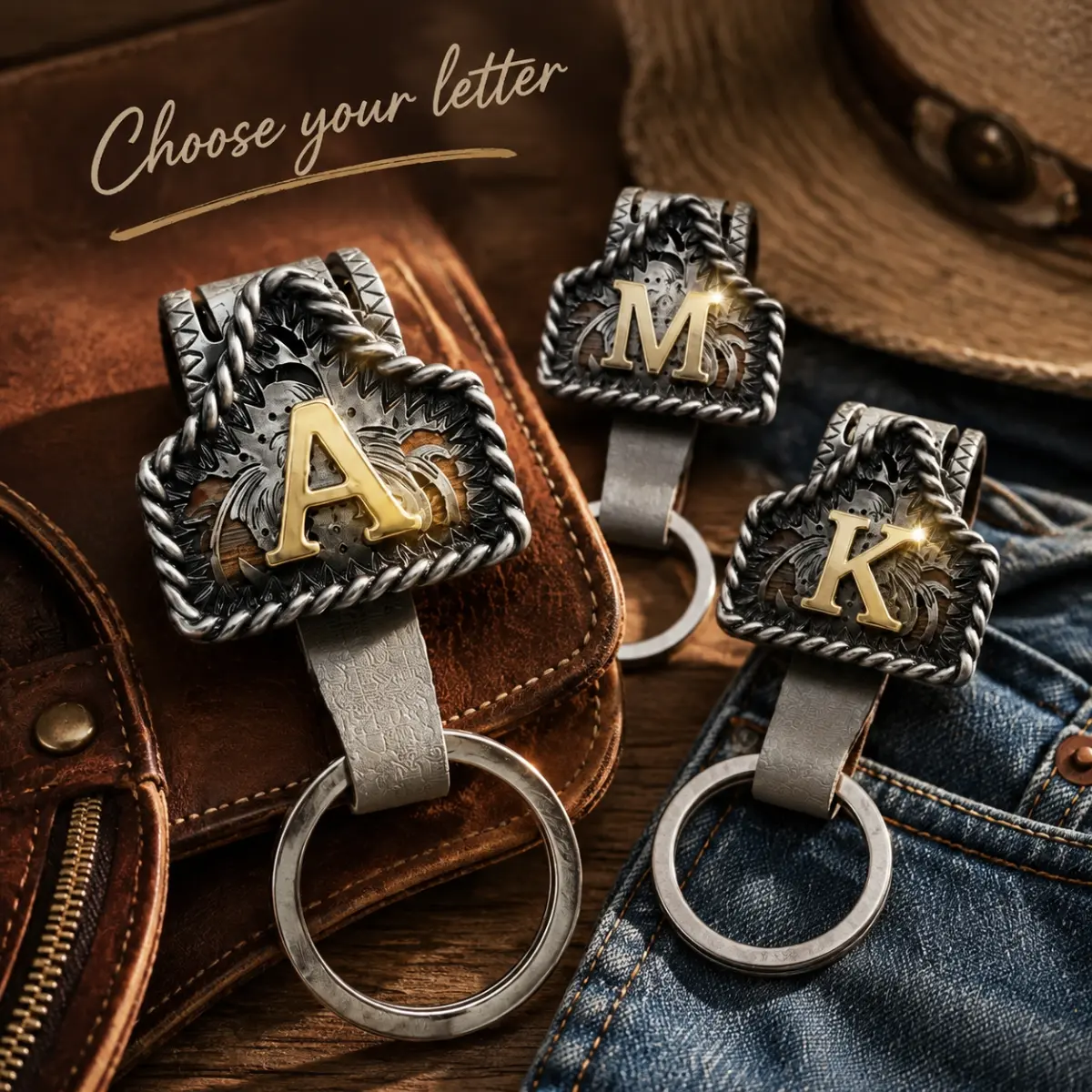 Stylish Zinc Alloy Western Alphabet Keychain, Custom Initials Belt Clip, Handmade Engraved Cowboy Key Holder for Western Lovers, Ranch Style Bag Charm Gift, Stylish Keychain, Cowboys And Western Enthusiasts
