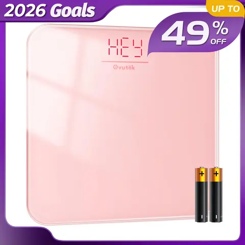 OVUTEK Precise Digital Bathroom Scale - High Standards Tempered Glass, 400lb Capacity, Built-In LED Easy-To-Read Weight Readings Display, Ultra Compact Portable Home Scale, Unisex, Included Upgraded Alkaline Batteries, Pink