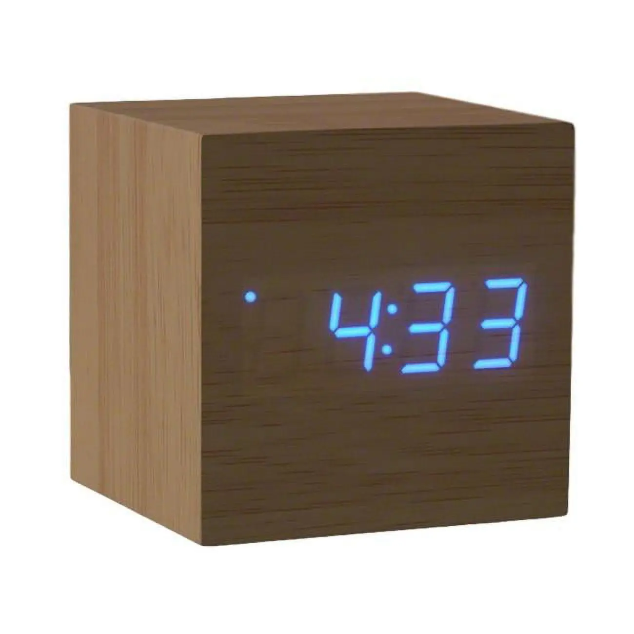 Compact Wooden Cube Digital Alarm Clock - Illuminated Controls, Lightweight, Miniature Tabletop, USB Charging, Wood-Grain, Flashing Blue LED, Home Decor Home Supply, Illuminated Controls Alarm Clocks, Lightweight Alarm Clocks