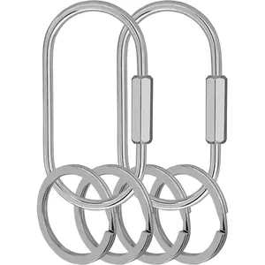 Key Chain, Brass Key Rings 2 Pack Screw Lock Key Organizer with 4 Rings Carabiner Keychain Clip for Men and Women