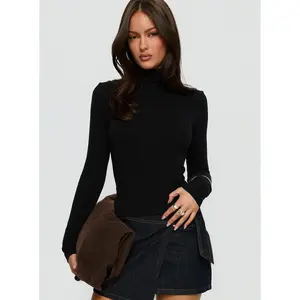 Enisa High Neck Long Sleeve Top Black