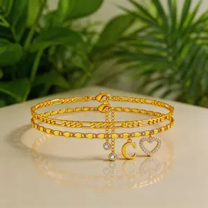 Women's Adjustable Double-Layer Gold Initial Anklet - Letter & Heart Charm, Non-Tarnish Boho Summer Costume Jewelry, Stackable Bracelet, Versatile Gift for Women, Anklets For Women