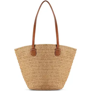 Women's Straw Beach Bag — Hand-Woven Tote, Summer Open-Weave Mesh Shoulder Bag — An Essential for Vacation & Leisure