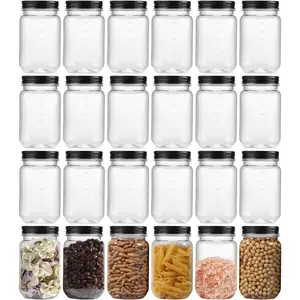 Plastic Jars With  24 count 16 oz Plastic Mason Jars  Storage  Empty Storage Containers(Black, 24 Pack 16 Ounce)
