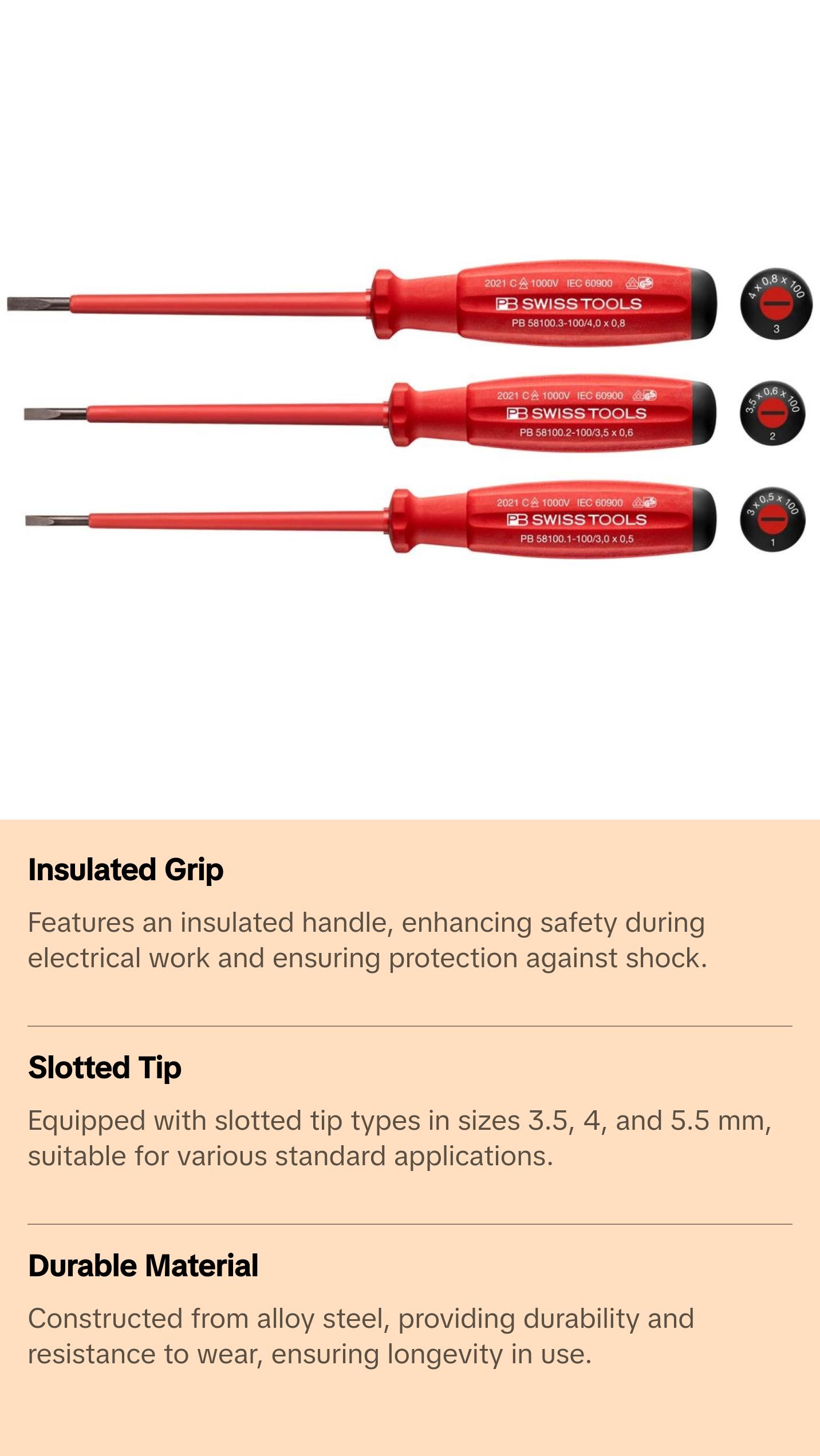 PB Swiss Tools PB 58539 SwissGrip VDE Screwdriver Set, Insulated, 3pcs
