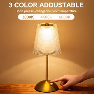 Cordless Table Lamp, Rechargeable Lamp, 3 Color Modes & Stepless Dimmable LED Touch Lamp, Portable Retro Gold Metal Beside Lamps for Home Desk Bedroom Restaurant Outdoor