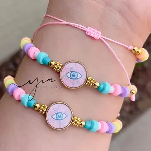 Rainbow Evil Eye Beaded Charms Bracelet - Trendy Stack Bangle, Elegant Basic Daily All-Seasons Dainty Costume Fashion Jewelry