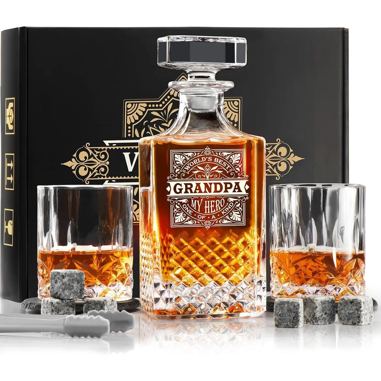 Gifts for Grandpa Fathers Day, Grandpa Gifts   Decanter Set with 2 Glasses, Fathers Gifts for Grandpa,  Grandfather Birthday Christmas Retirement