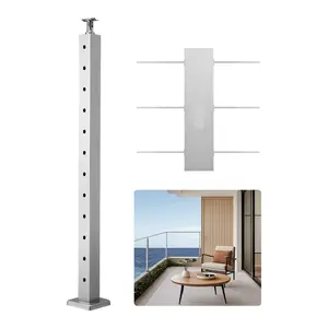 fathersdaygift VEVOR Cable Railing Post, 42x2x2 Inch Level Deck Stair Posts, 1-Pack Stainless Steel Cable Handrail Post, Pre-Drilled Pickets with Mounting Bracket Stair Railing Kit, Silver, 1JZLGZXYS1061EF8W001V0