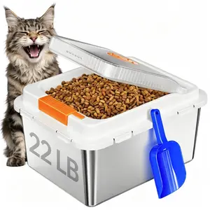 22LB Stainless Steel Pet Food Storage Container with Airtight Lid Scoop, 304 Stainless Metal Bin for Small Large Dog Dry Food Essentials Stackable Treats Organizer, Cat Food, Bird Seed Flour Rice, Dog Bowl Keep Fresh Accessories,Easy to Clean Summervibes