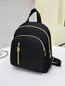 Women's Pure Black Nylon Convenient Mini Casual Portable Backpack For Daily Use,Large Capacity Laptop Compartment,For Teen Girls College Students,Perfect For Office,College,Work,Business,Travel,Commute,Stadium,Sports, Lightweight & Durable Small Backpack