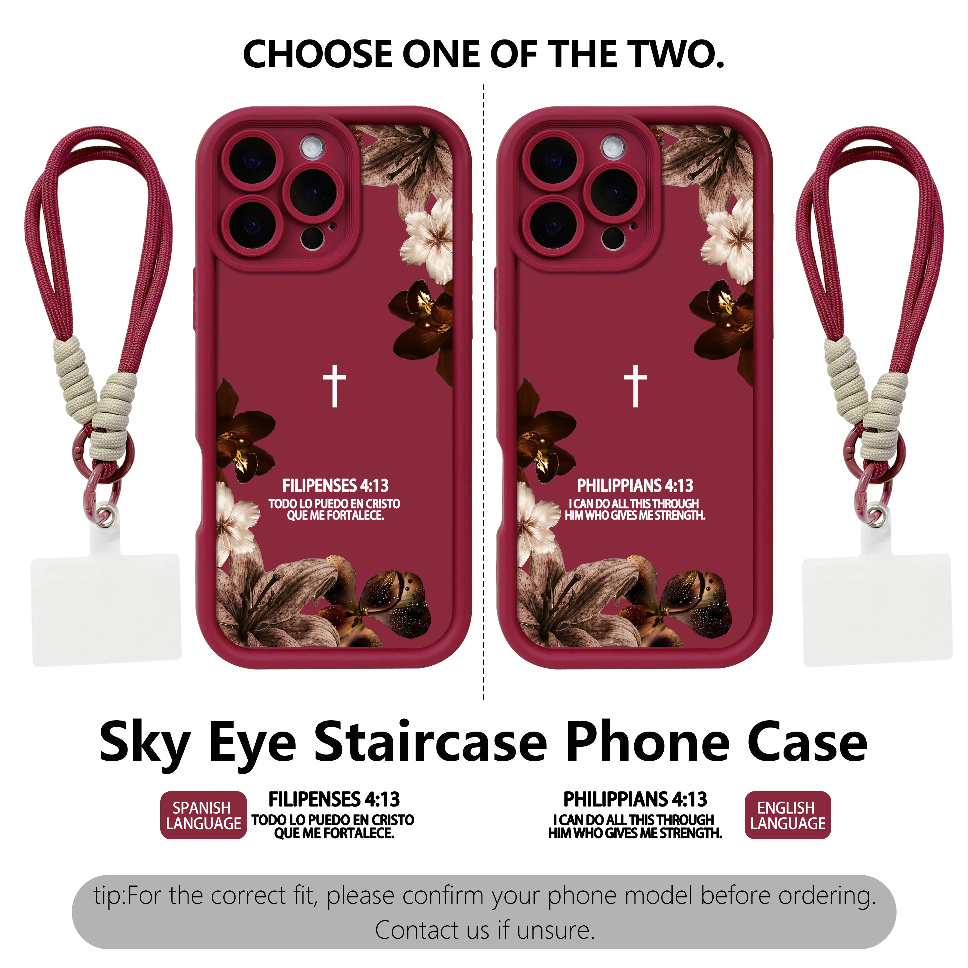 Philippians 4:13 Vintage Floral Cross Lanyard Phone case for iPhone Samsung 17Pro Max Air 16Plus 15 14 13 12 11 XR XS Galaxy S26 S25 S24 S23 S22 cases, Soft TPU, Bumper Drop Protection, Shockproof Drop, Gifts for Her.JL83