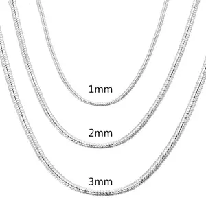 45-60cm Silver Color 1MM/2MM/3MM solid Snake Chain Necklace For Men Women Fashion Jewelry for pendant