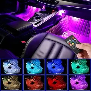 Car LED Strip Lights 4Pcs 48 LED Interior Multicolor Music Car Strip Light Under Dash Lighting Kit with Sound Active Function Remote Controller DC 12V Dual Mode RGB Foot Lights