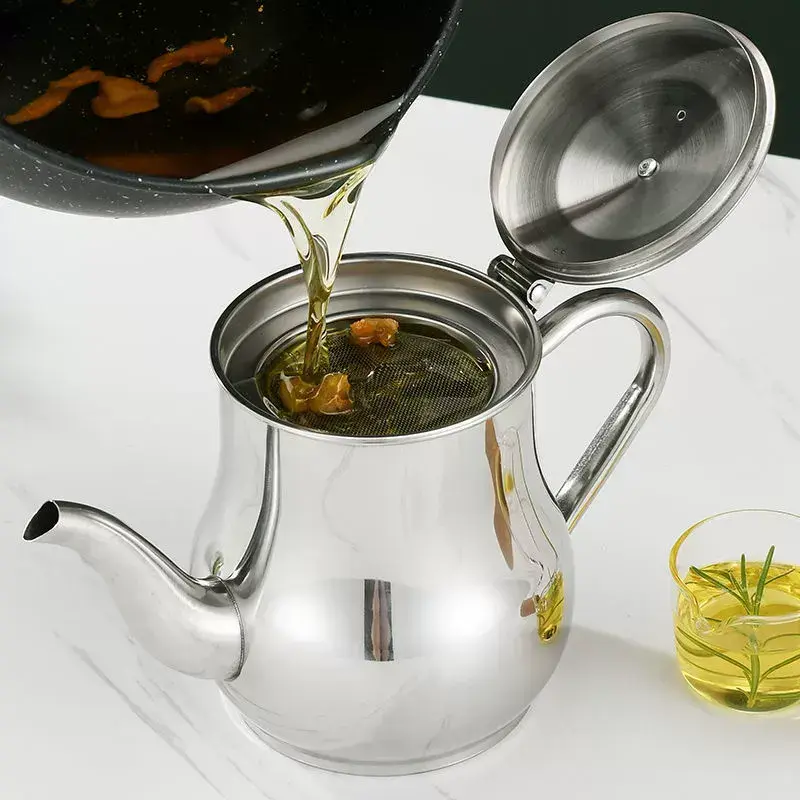 Stainless steel oil bottle, household oil storage, filter, oil separator, multi-purpose condiment bottle, non-stick oil bottle, large capacity., 24oz 32oz Stainless Steel Oil Storage Pot for Storing Frying Oil and Cooking Grease bacon container