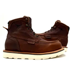 Fuerbo B-48 Ocre 6-Inch Moc Toe Work Boot - Puncture Resistant, Goodyear Welt Construction, PU Wedge Outsole, Classic Round Toe, Full Grain Leather, Oil & Slip Resistant, Comfortable & Durable Industrial Shoe