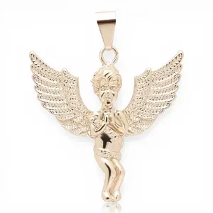 14 Karat Gold Plated Angel Wings Pendant, Women's Cherub Guardian Angel Charm Necklace, Fashion Jewelry for Gifting & Protection, Everyday Wear
