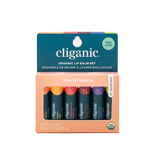 Cliganic Organic Lip Balm Set - Tropical Passion for Comfortable Lips - Oil Beeswax Daily Hydrate Moisturize Scent Smooth Moisture
