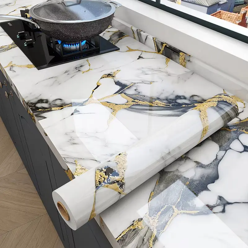 Light Luxury Bronzing Bright Marble Wall Sticker Waterproof and Oil proof Marble Pattern Which Can Be Torn and Pasted Immediately Can Be Removed Without Leaving Residual Glue Suitable for Kitchen Living Room and Other Home Decoration