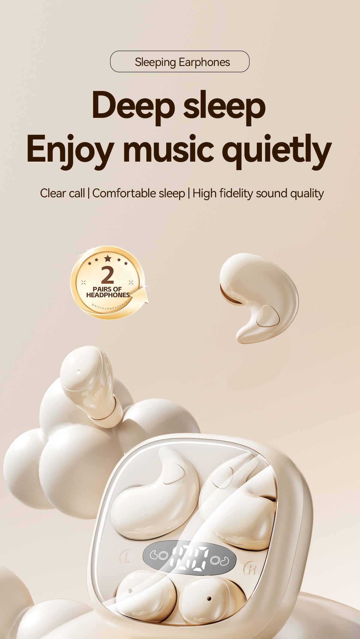 Chengruida M126 HiFi Quality 2 Pairs Wireless Earbuds, Ultra Thin Mini No Ear Pressure Side Sleep, Noise Reduction Call Long Battery Life