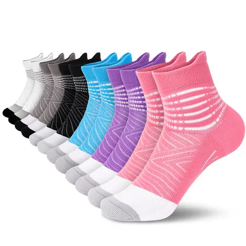 IRAMY Women's Elastic Compression Ankle Socks - 6/12 Pairs Bundle, Coolmax Sweat Wicking, Cushioned, Breathable Mesh, Athletic Running Socks for Plantar Fasciitis Relief, Active Recovery, Built for Running, Gym & Tennis, Sweat Wicking Socks