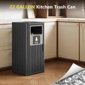 22-Gallon Outdoor Trash Can, Made of Weather-Resistant Resin, Suitable for Both Indoor and Outdoor Use, Durable and Lightweight, Ideal for Patios, Offices, and Kitchens, Easy to Clean and Assemble, Durable and Lightweight (Black)Summervibes