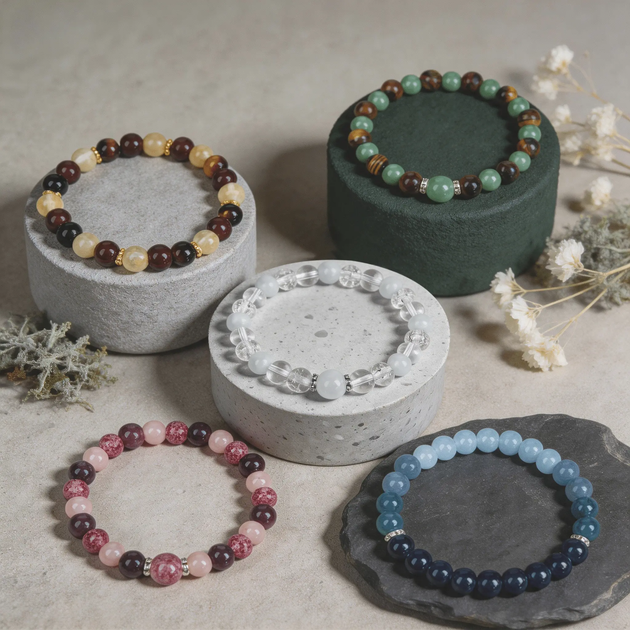 LUMAWU 5 Elements Natural Stone Beaded Bracelet for Adults, 8mm Boho Stackable Inspirational Jewelry for Friendship, Boho Stone Bracelet, Inspirational Beaded Bracelet