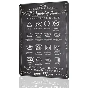 "The Laundry Room Guide" Funny Laundry Care Symbols Wall Art, 8"x12", Rust-Proof Aluminum Metal Sign, For Laundry Room Decor, Humorous, Perfect Mom Birthday Gift