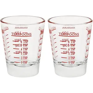 Set of 2 Shot Glasses - Heavy Glass,  for Measuring Espresso, , and More 26-Incremental Measurement 1oz, 6 Tsp, 2 Tbs, 30ml (2, Red)