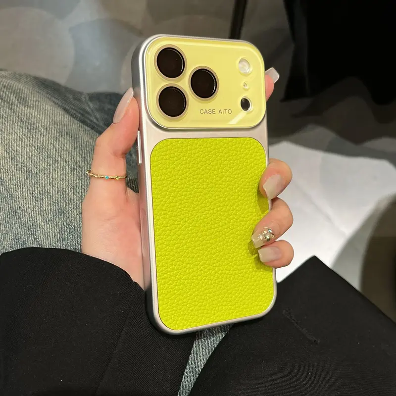 Lychee Texture Full Coverage Smartphone Case - Cute Phone Cover, Casing for iPhone 18/17 Pro Max, 16,15,14,13 Handheld Devices, 2026 Large Window Cellphone Accessory