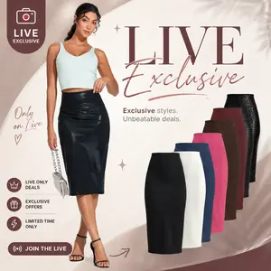 THE GYM PEOPLE【Live Exclusive】High Waist Shaping Pencil Skirt - Curve Enhancing Bodycon Midi Skirt with Sexy Back Slit - Must-Have Versatile Skirt