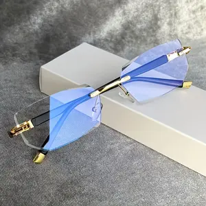 Rimless Diamond Cut Reading Glasses for Men – Blue Light Blocking, Lightweight Fashion Eyewear Reduce Eye Strain