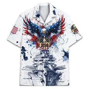 4th of July USA Hawaiian Shirt For Men American Flag Independence Day Mens Short Sleeve Button Down Eagle Print Beach Shirt