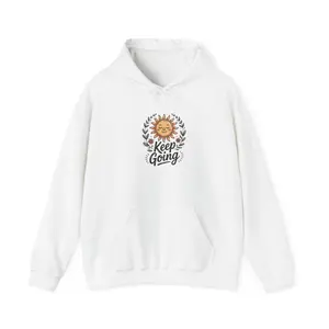 Men's Smiling Face Keep Going Hoodie - Motivational Graphic Sweatshirt, Tops with Kangaroo Pocket, Smooth Fabric for Sun Protection