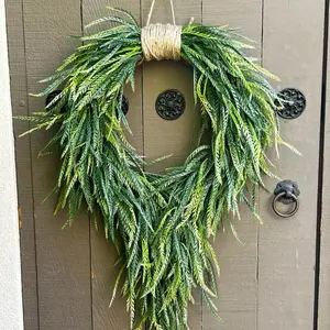 Faux Bead Grass Teardrop Wreath, Farmhouse Year-Round Door Decor
