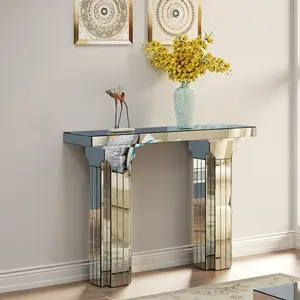 Mirrored Console Table Wide Bling Silver Mirror Entryway Desk Modern Rectangle Sofa Table Entryway Tables for Living Room
