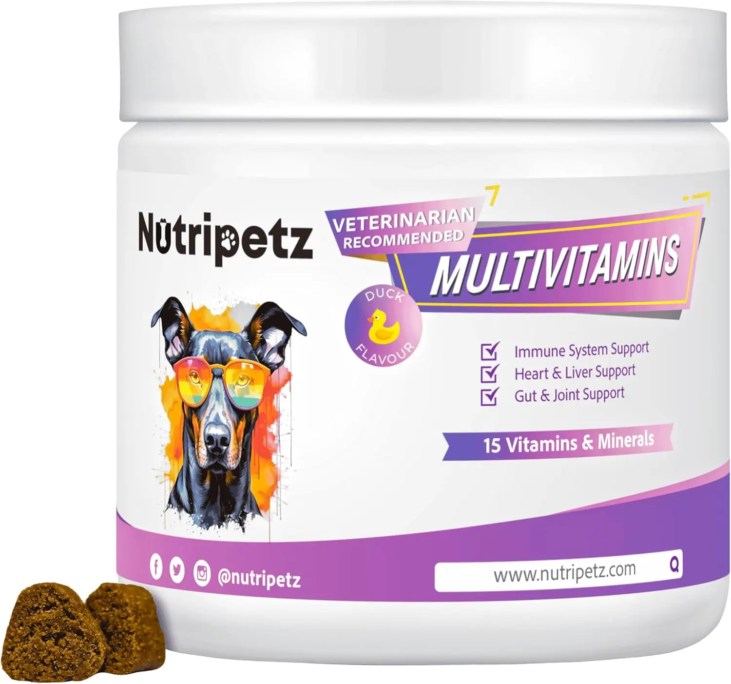 NutriPetz Dog Multivitamin Soft Chews (120 Count) - Inulin, Flaxseed Meal, Antioxidants for Immune, Digestive, Brain Support, Skin & Coat - For 21–40 Lbs, 76 lbs+, All Sizes, No Stress, 24 Months Supply Eligible, 76 Lbs Or More