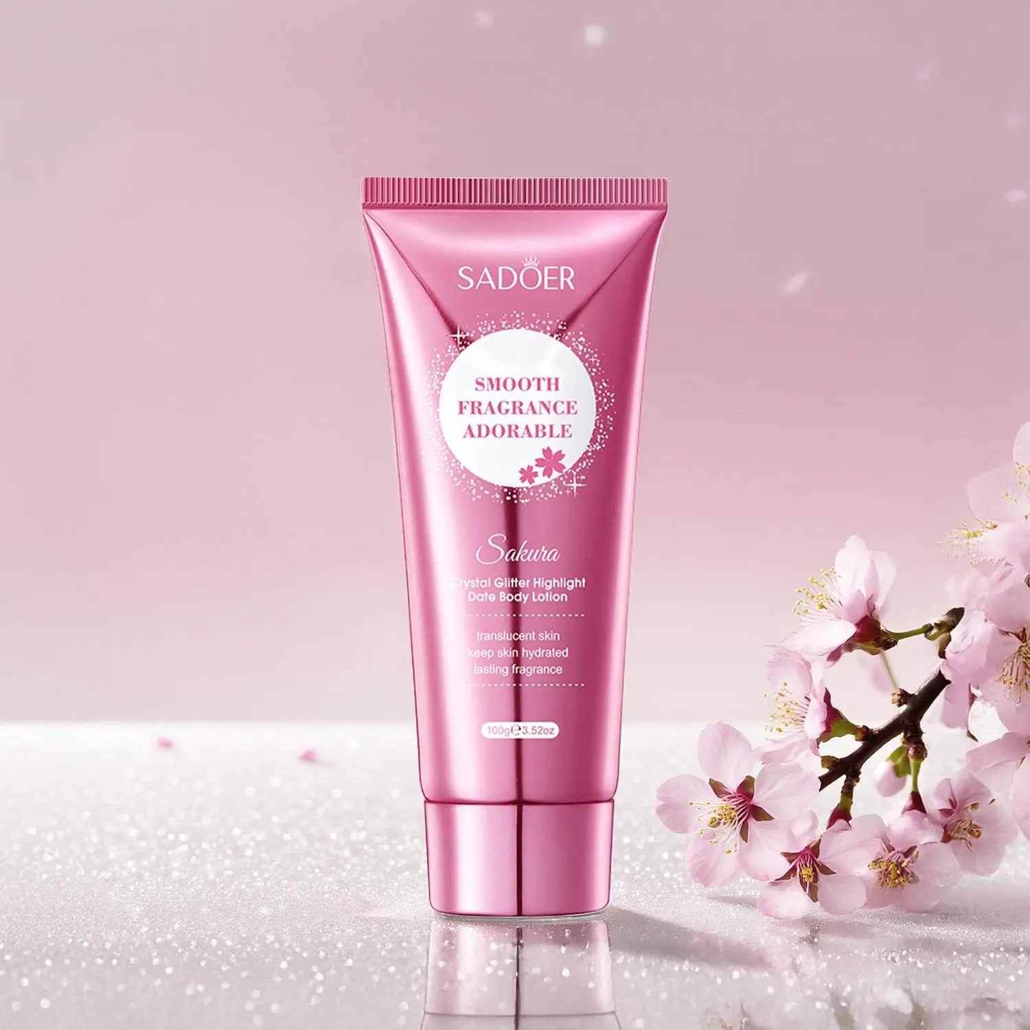 SADOER Sakura Crystal Glitter Body Lotion, Hydrating Moisturizer with Hyaluronic Acid for a Translucent Glow and Lasting Fragrance, Body Care, Moisturizers, Scented, Single Item