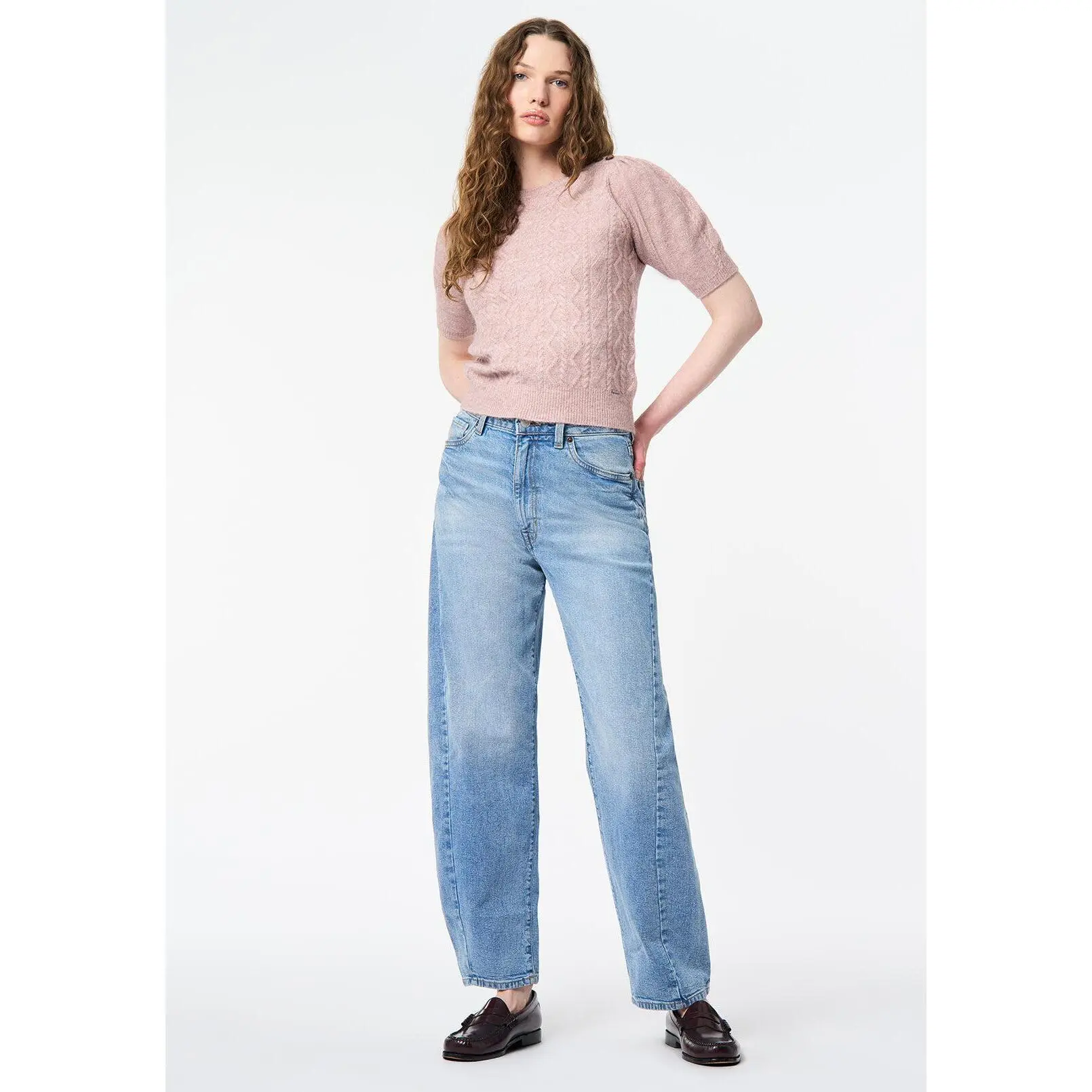 Winsome Women's Short Sleeve Cable Knit Sweater, Burnished Lilac - SW0151
