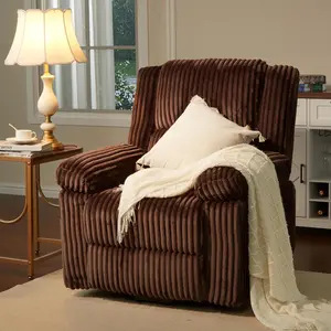 Corduroy Manual Recliner Chair with Handle, Pillow Top Arms, Thick Padding & Side Pocket, 330 Lbs Weight Capacity, Adjustable Reclining Sofa for Living Room, Bedroom & Home Theater, Brown