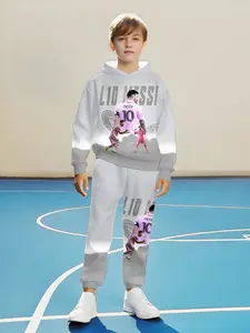 Boys Ronaldo Spring Fall Hoodie Set, Casual Fashion, Durable Soft Fabric, Perfect Outdoor Wear, Regular Length, Random Print