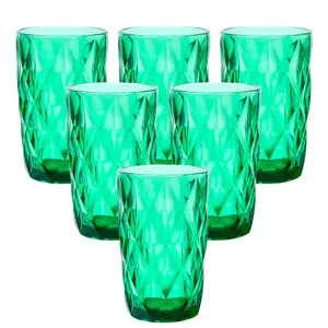 6 PCS Vintage water Glasses-13oz, Textured Green Water Tumbler,Vintage Glassware, Drinkware Cup, Highball Drinking Glasses,  for Beer,Whiskey,Juice