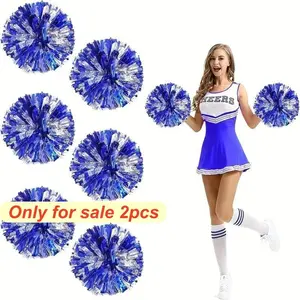 2 Piece Set Blue & Silver Color Cheer Pom Poms, High-Index Plastic Material, Ideal for Dance Sports Events Festivals