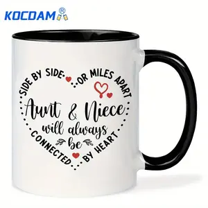 1pc Aunt & Niece Heart-to-Heart Ceramic Travel Mug 11oz - Lead-Free, Microwave Safe, Reusable Coffee Cup with "Side by Side or Miles Apart" Quote & Red Hearts - Perfect Gift for Birthdays, Mother's Day, Valentine's, Graduation, Microwave Safe Mug |   Knit