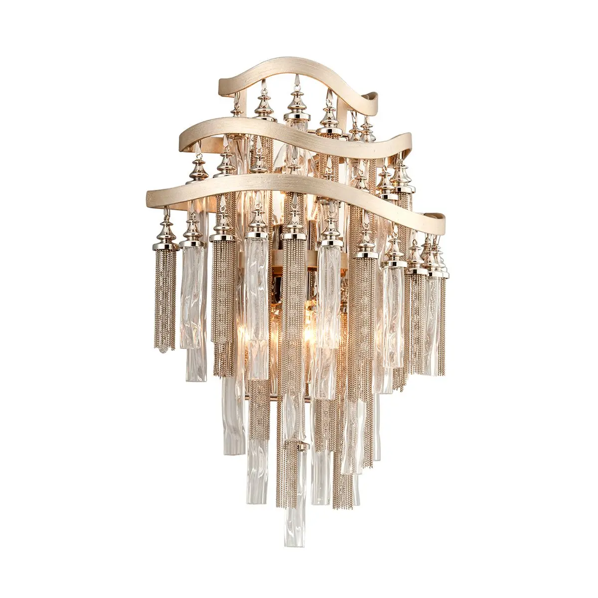 Chimera Sconce - Dynamic Nickel and Crystal Design with Tranquility Silver Leaf Finish