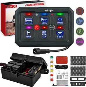 Nilight 6-Gang Dimmer Switch Car - 12V-24V Vehicle Accessories with Blue Circuit Control Relay System, Fuse Wiring Harness, Toggle/Momentary/Strobe Flash Modes, Automatic Dimmable Function, Strobe Light Module, Ambient Lighting Car for Truck, Camper